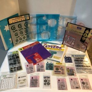 Lot of 23 Craft Scrapbook Supplies Acrylic Stamps | Die Cut Letters | Stencils